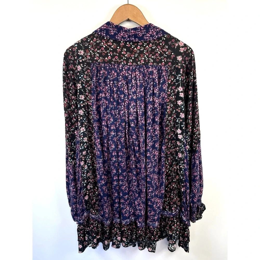 Free People Lost In You Floral Printed Tunic Mini Dress Sz S Purple Boho Cottage